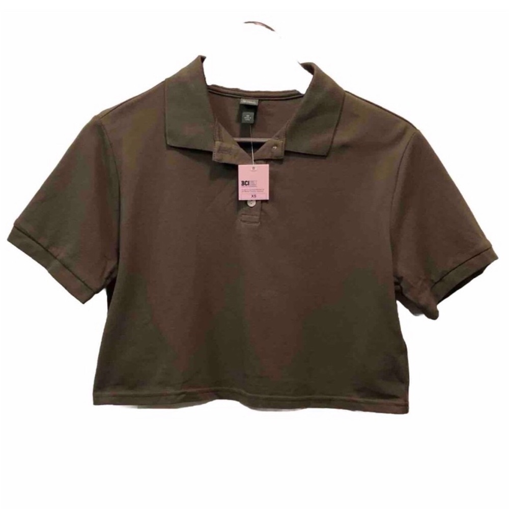 Wild Fable Cropped Short Sleeve Collar Polo XS New Olive Green Summer Uniform 1